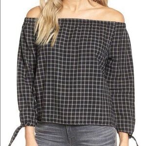 Madewell Top Women Medium Windowpane Off Shoulder